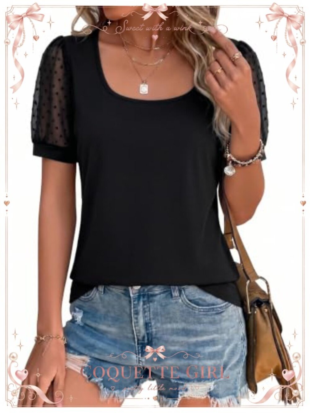 Women's Square Neck Short Sleeve T Shirt Soft Stretch Casual Blouse